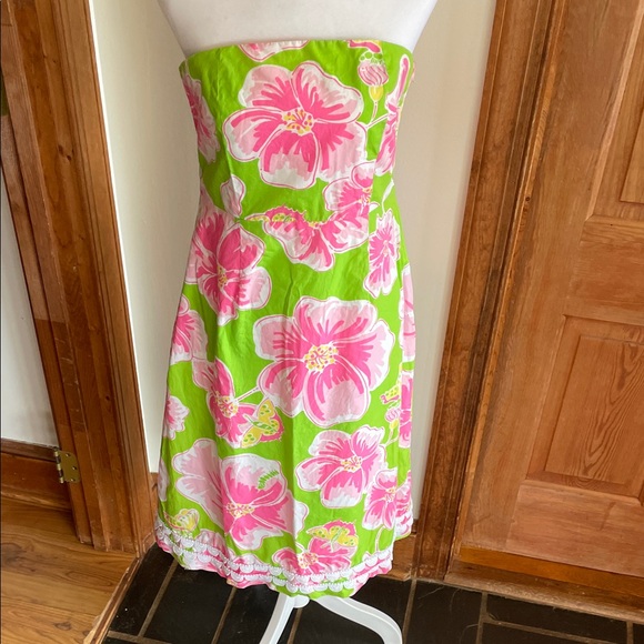LILLY PULITZER Maui Punch Pink Green Strapless Dress 6 Vintage - Picture 6 of 17